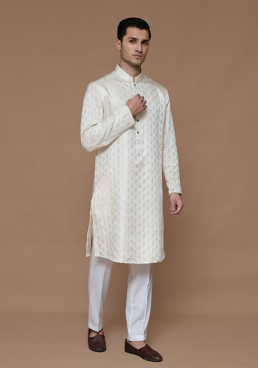 Jamawar Cream Classic Fit Slightly Defected Kurta