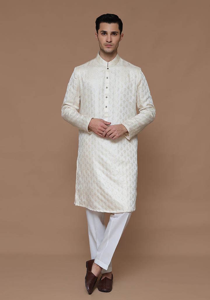 Jamawar Cream Classic Fit Slightly Defected Kurta