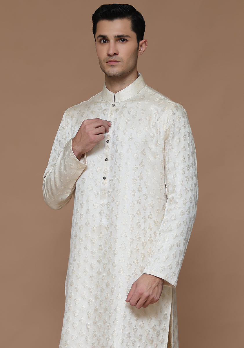 Jamawar Cream Classic Fit Slightly Defected Kurta