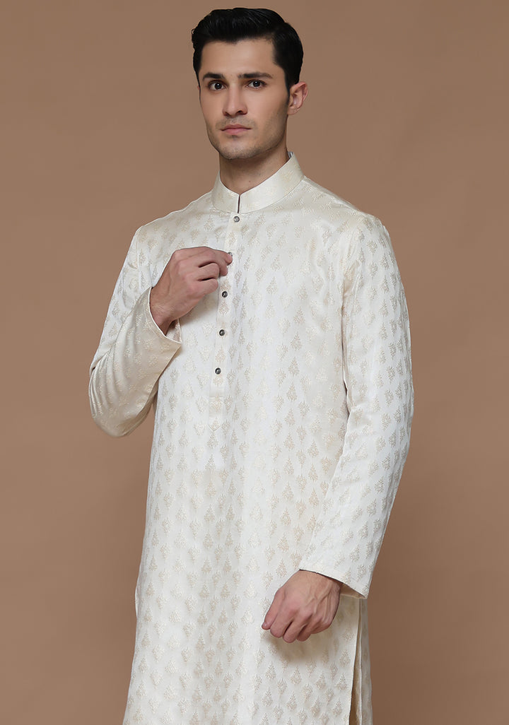 Jamawar Cream Classic Fit Slightly Defected Kurta