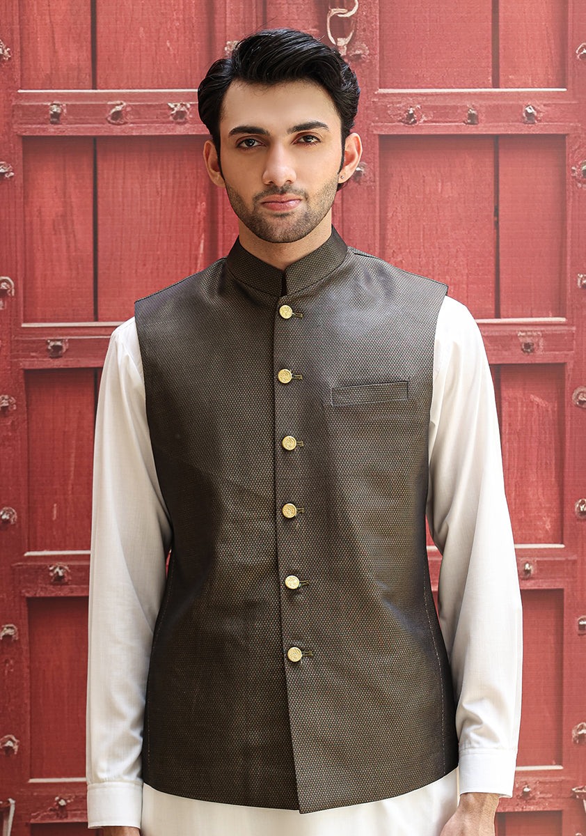 Jamawar Green Traditional Waistcoat