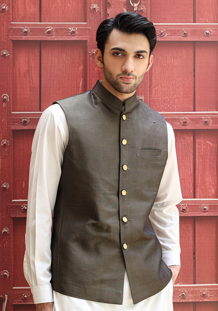 Jamawar Green Traditional Waistcoat
