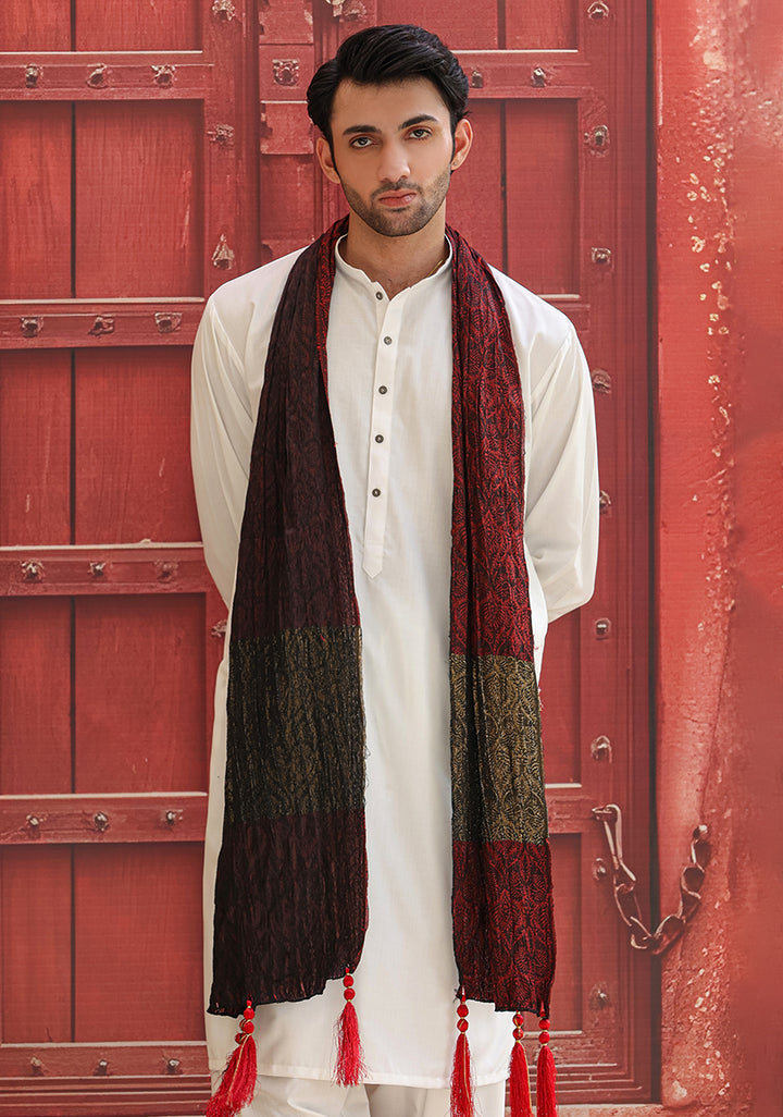 Jamawar Haute Red Stole