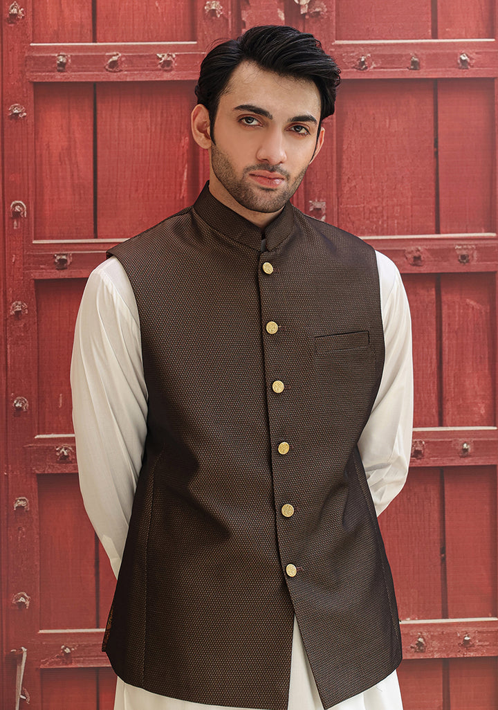 Jamawar Maroon Traditional Waistcoat