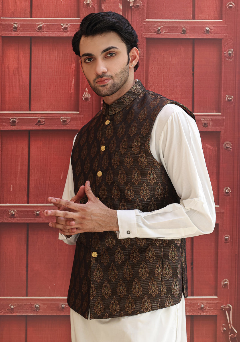 Jamawar Purple Traditional Waistcoat