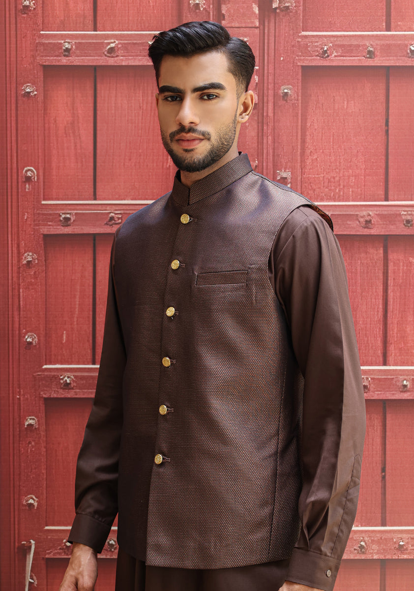 Jamawar Purple Traditional Waistcoat