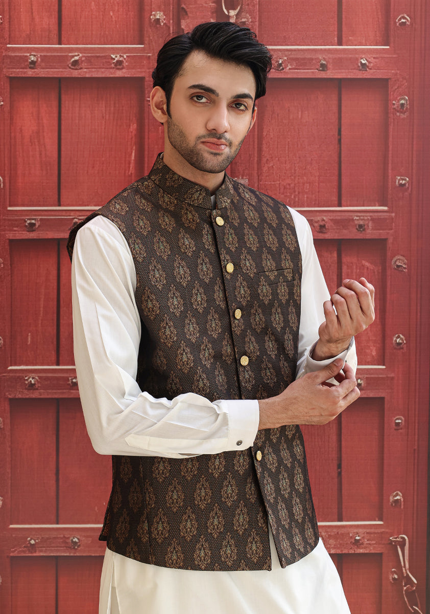 Jamawar Purple Traditional Waistcoat