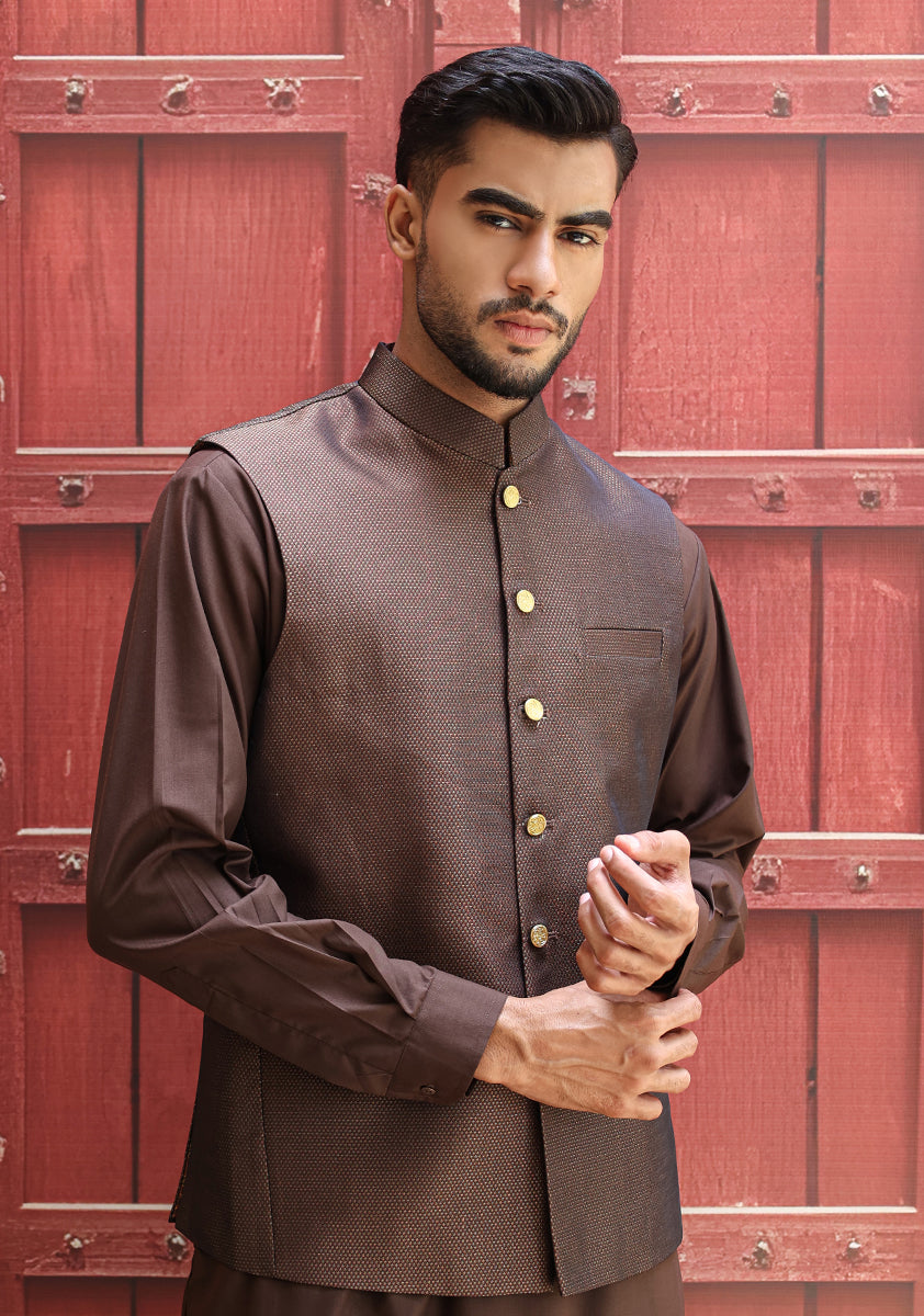 Jamawar Purple Traditional Waistcoat