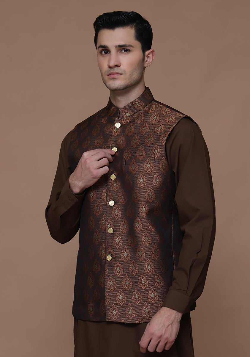 Jamawar Rust Traditional Waistcoat