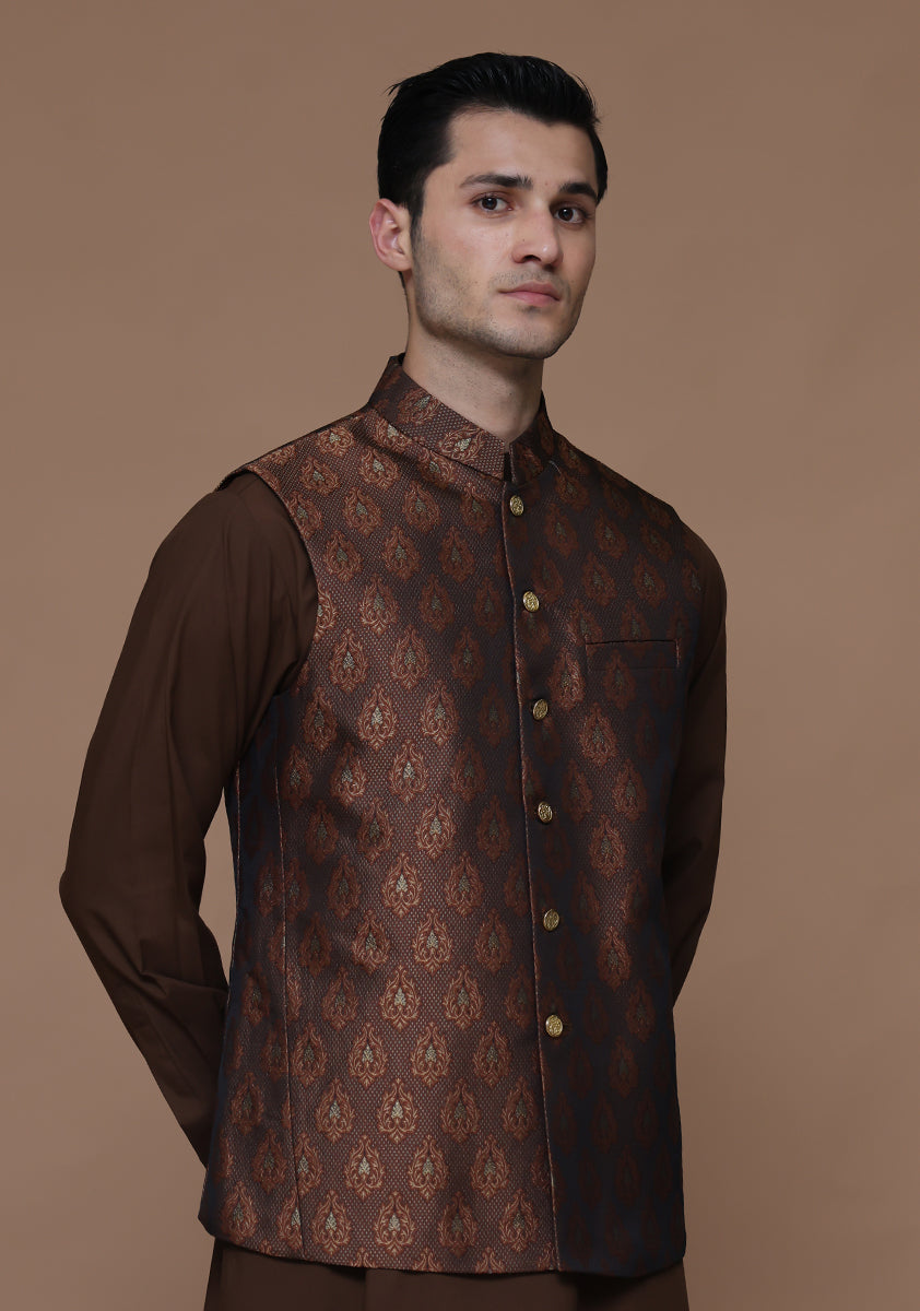 Jamawar Rust Traditional Waistcoat