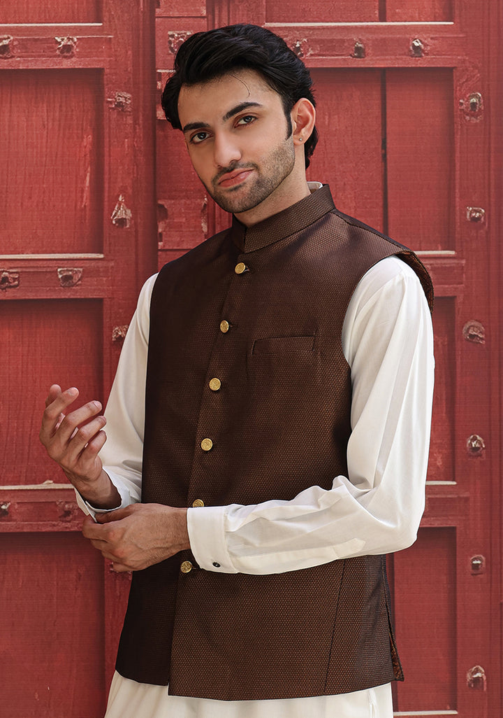 Jamawar Rust Traditional Waistcoat