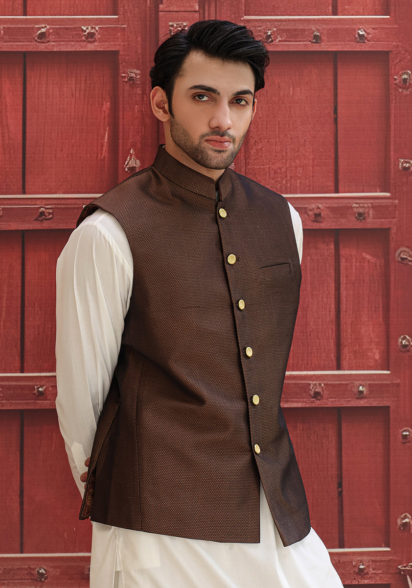 Jamawar Rust Traditional Waistcoat