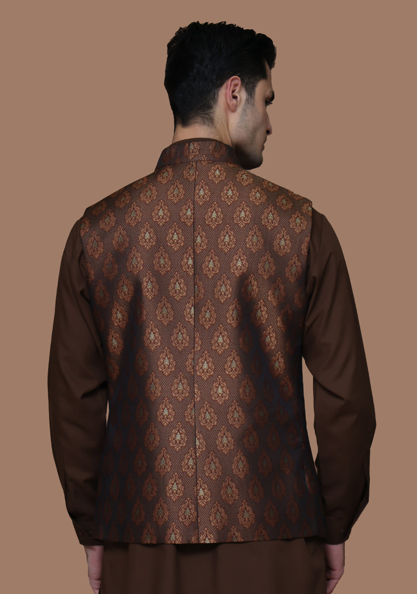 Jamawar Rust Traditional Waistcoat