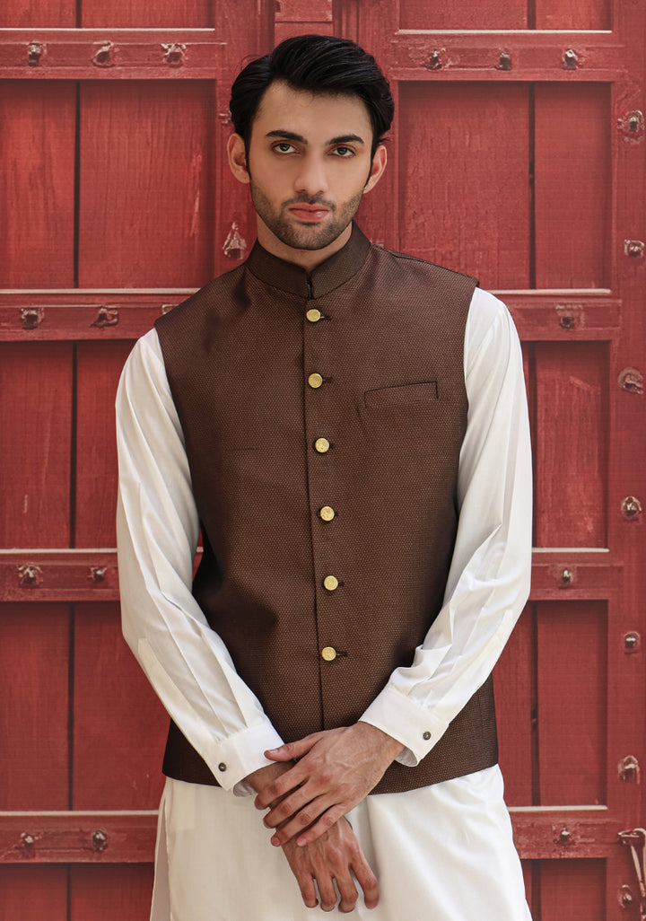 Jamawar Rust Traditional Waistcoat