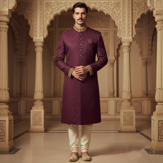 Jamawar WinTasting Slightly Defected plain Sherwani