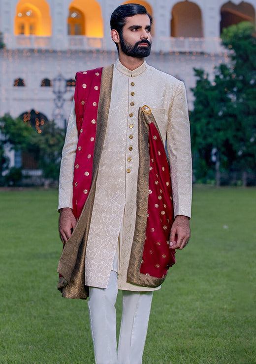 Karandi Jamawar Foan Slightly Defected Plain Sherwani