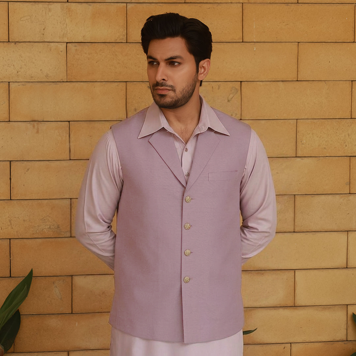 Raw Silk Notch Collar Waistcoat