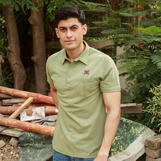Men's Green Cotton Piqué Polo T-Shirt