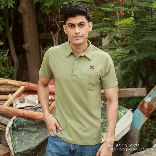 Men's Green Cotton Polo T-Shirt