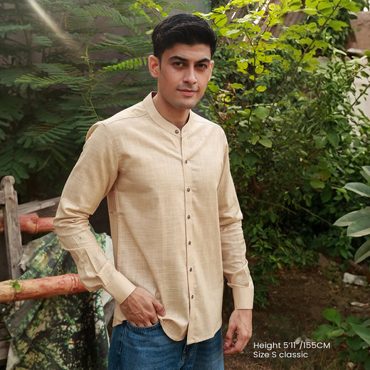 Men's Khaki Linen Plain Shirt