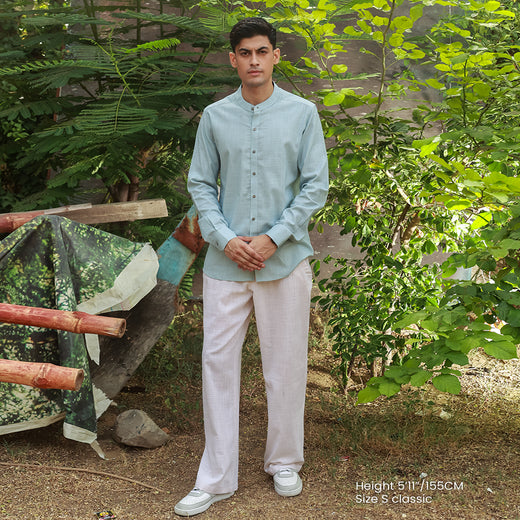 Men's Light Blue Linen Plain Shirt