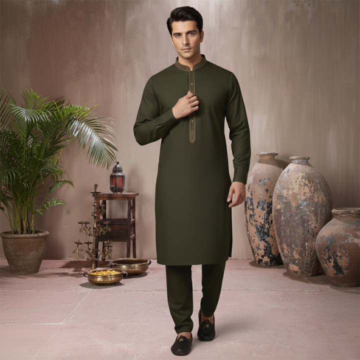 PV Black Olive Classic Fit EMB Suit