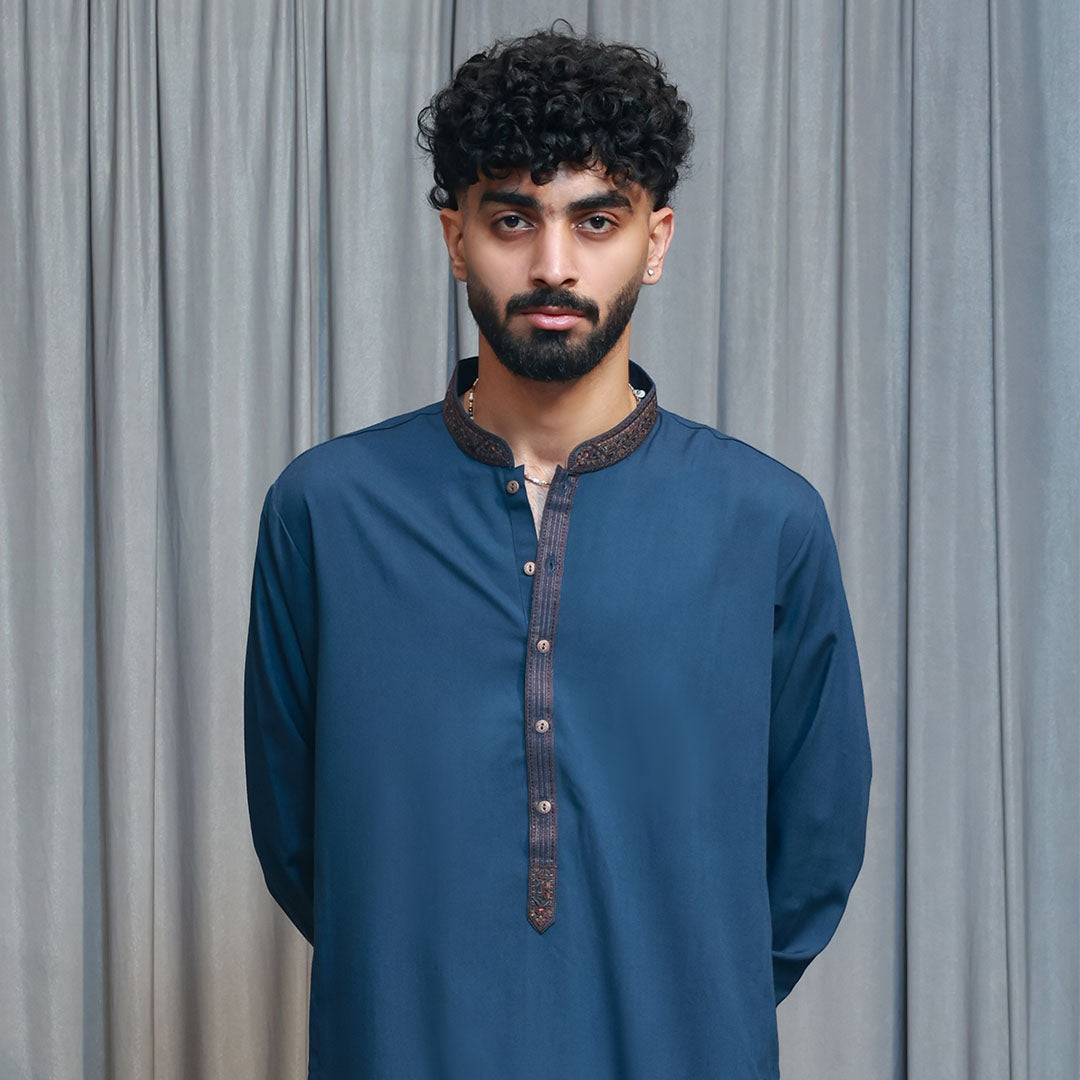 Poly Viscos Blue Wing Teal Classic Fit EMB Suit