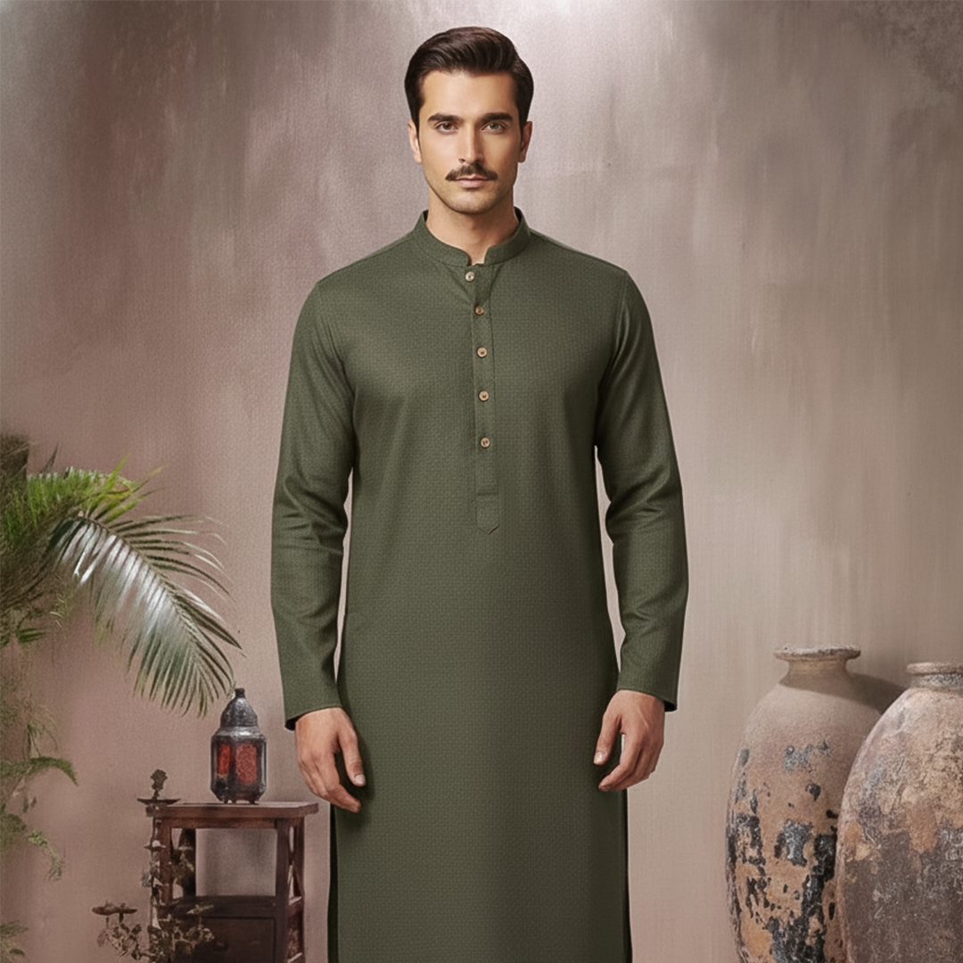 Poly Viscose Black Olive  Classic Fit Suit