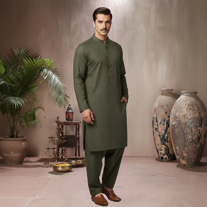 Poly Viscose Black Olive  Classic Fit Suit