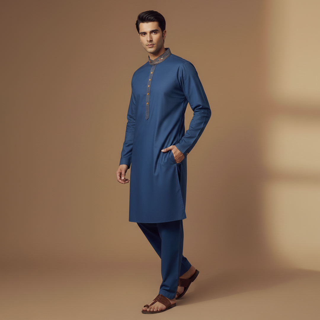 PV Blue Wing Teal Classic Fit Embroidered Slightly Defected Suit