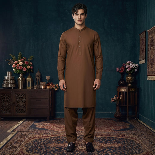 Poly Viscose Brown  Classic Fit Suit