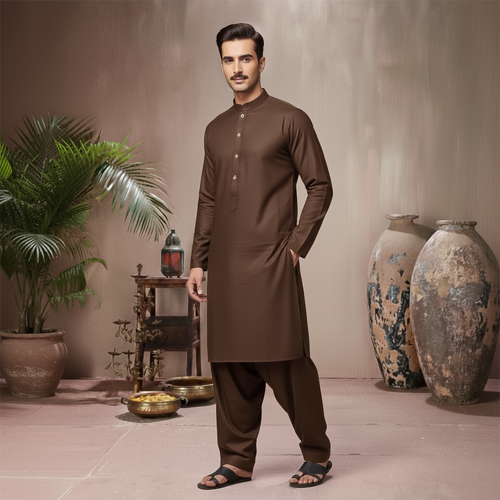 Poly Viscose Brown Classic Fit Suit