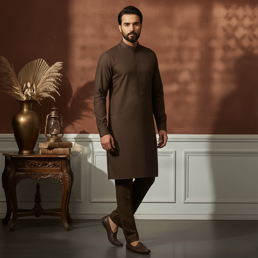 Poly Viscose Brown Slim Fit Suit