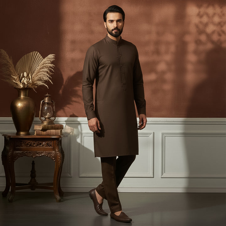 Poly Viscose Brown Slim Fit Suit