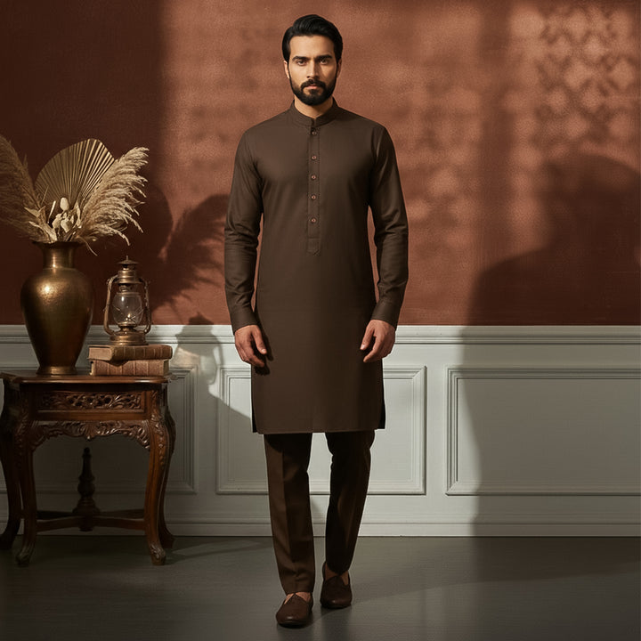 Poly Viscose Brown Slim Fit Suit