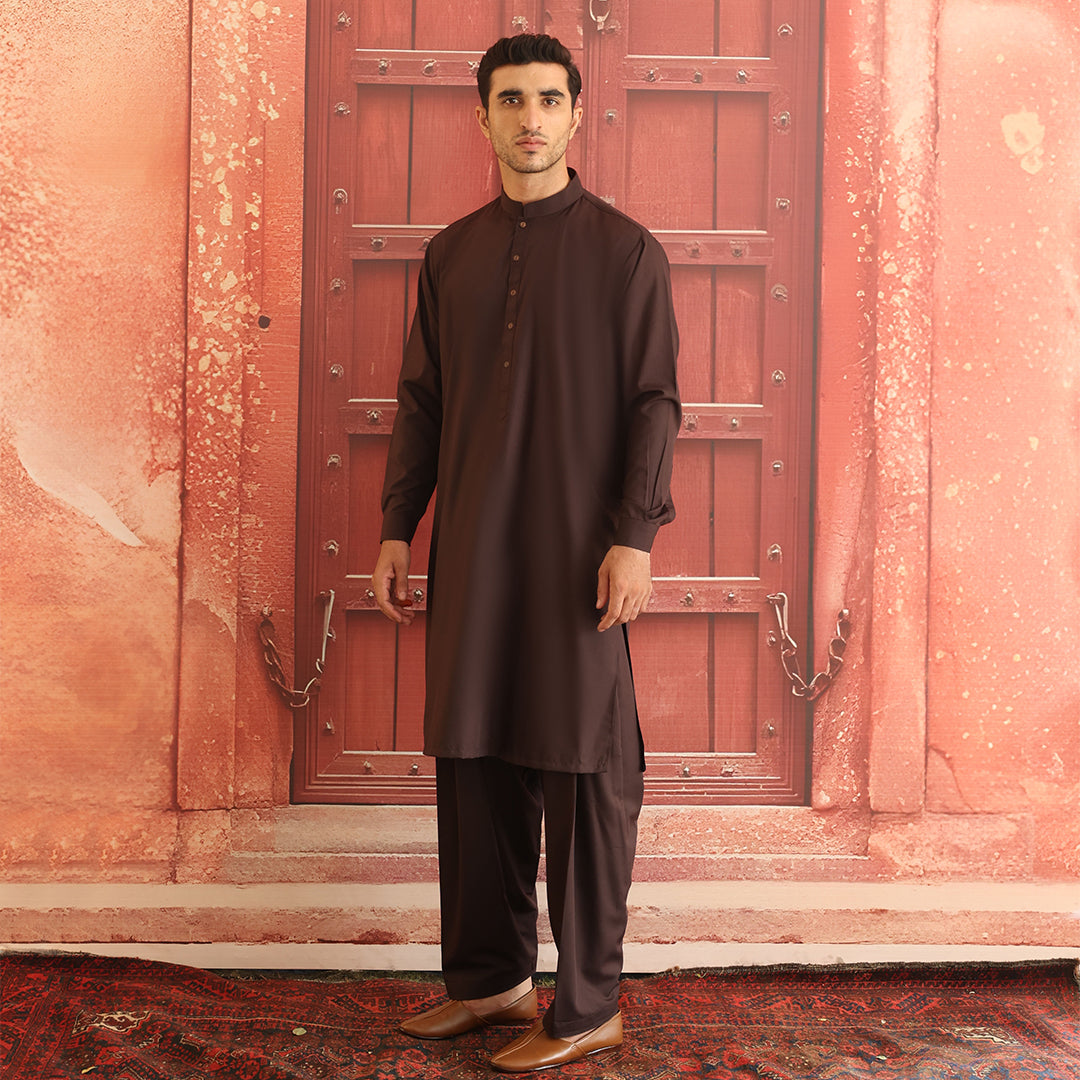 Poly Viscose Chocolate Brown Classic Fit Suit