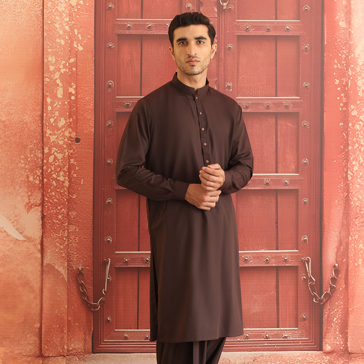 Poly Viscose Chocolate Brown Classic Fit Suit