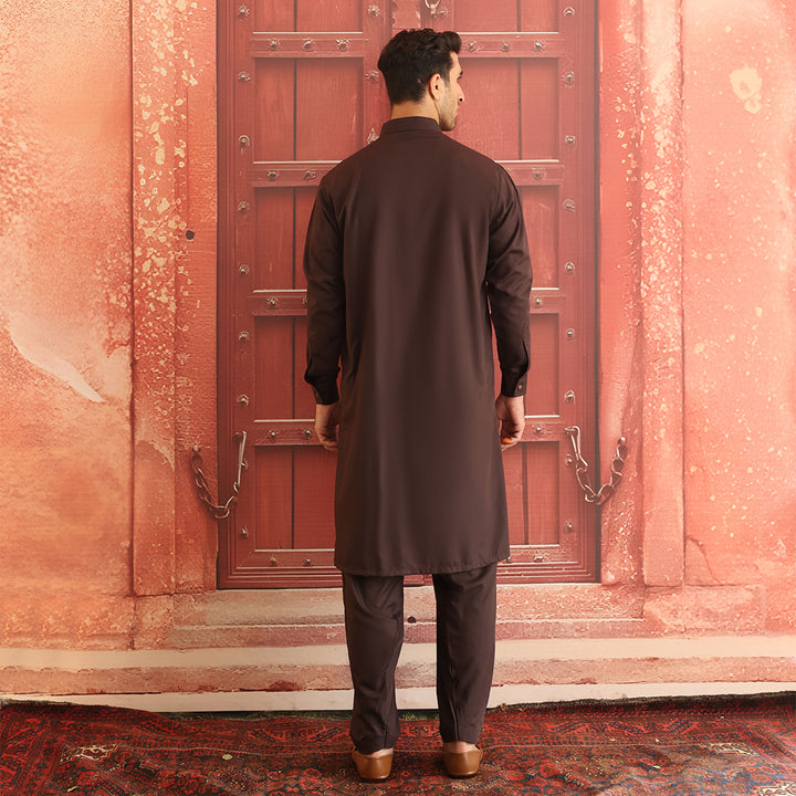 Poly Viscose Chocolate Brown Classic Fit Suit