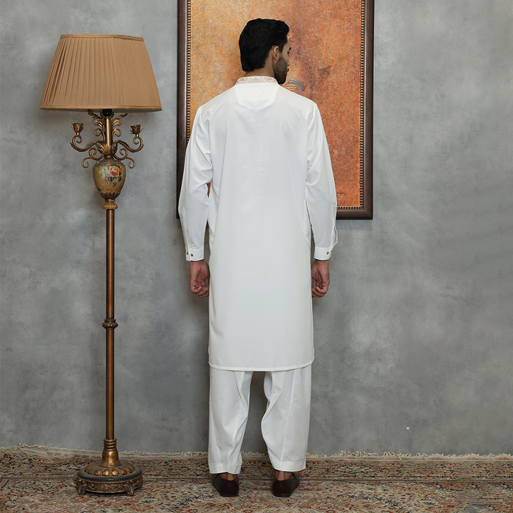 Poly Viscose Cloud Dancer Classic Fit Embroidered Suit