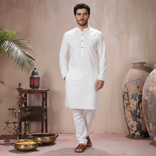 PV Cloud Dancer Slim Fit Plain Kurta Pajama