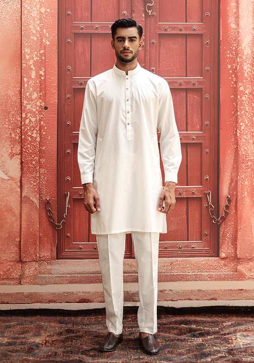 PV Cloud Dancer Slim Fit Plain Kurta Pajama