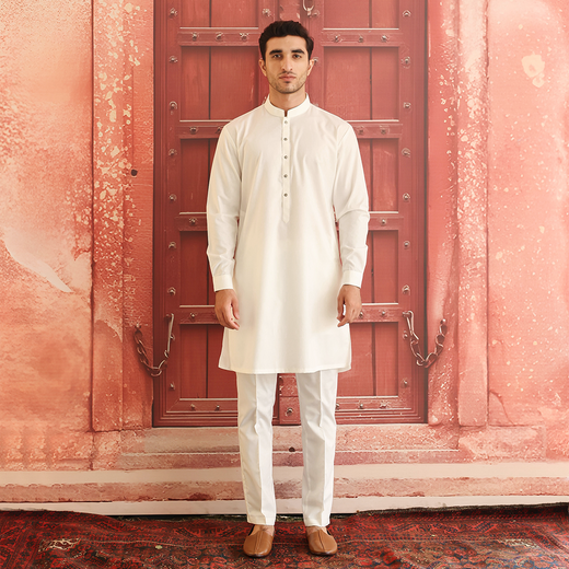 PV Cloud Dancer Slim Fit Plain Kurta Pajama