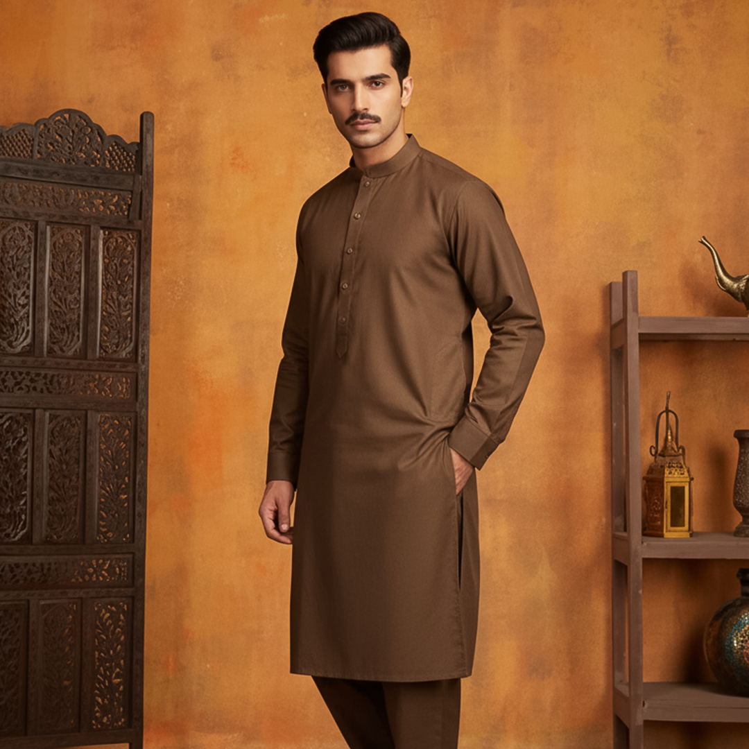 Poly Viscose Coffee Bean  Classic Fit Plain Suit