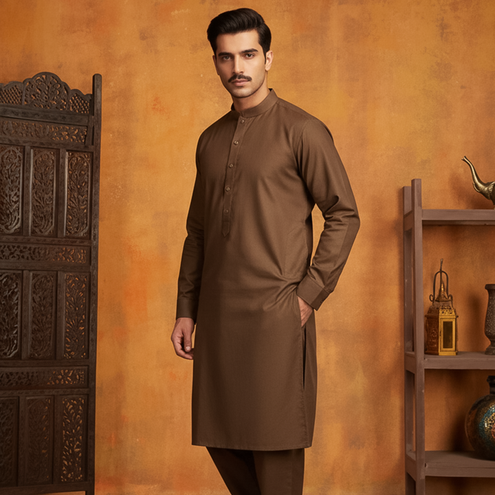 Poly Viscose Coffee Bean  Classic Fit Plain Suit