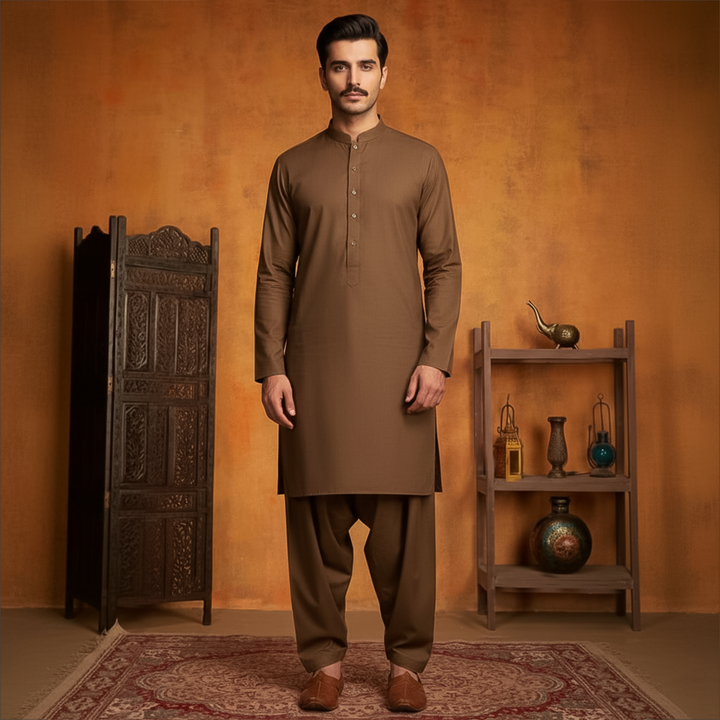 Poly Viscose Coffee Bean  Classic Fit Plain Suit