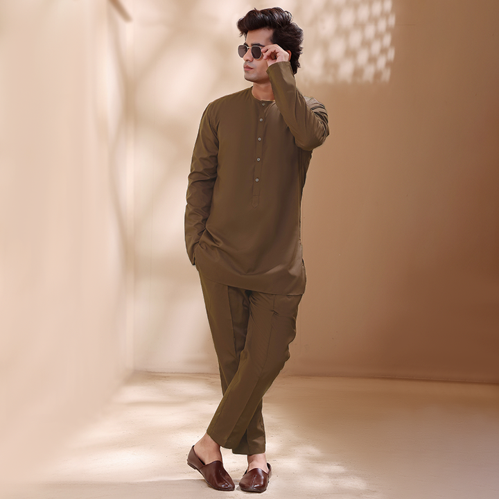 Poly Viscose Coffee Bean Modern Fit Plain Suit