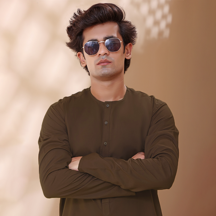 Poly Viscose Coffee Bean Modern Fit Plain Suit