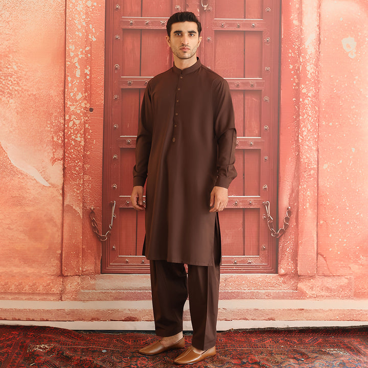 Poly Viscose Dark Brown Classic Fit Suit