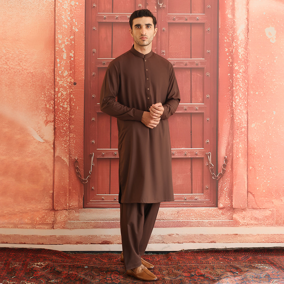 Poly Viscose Dark Brown Classic Fit Suit