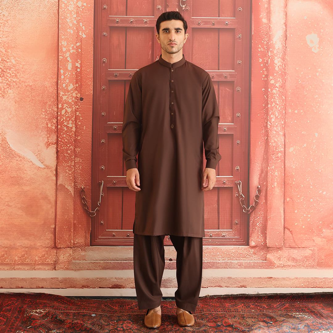 Poly Viscose Dark Brown Classic Fit Suit